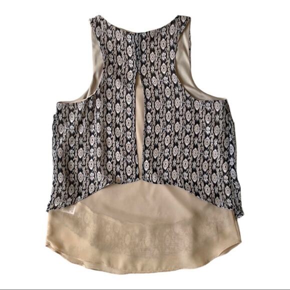 Maurices Split Back Layered Racerback Sleeveless Tank Black Tan Print Size Small - Picture 6 of 16